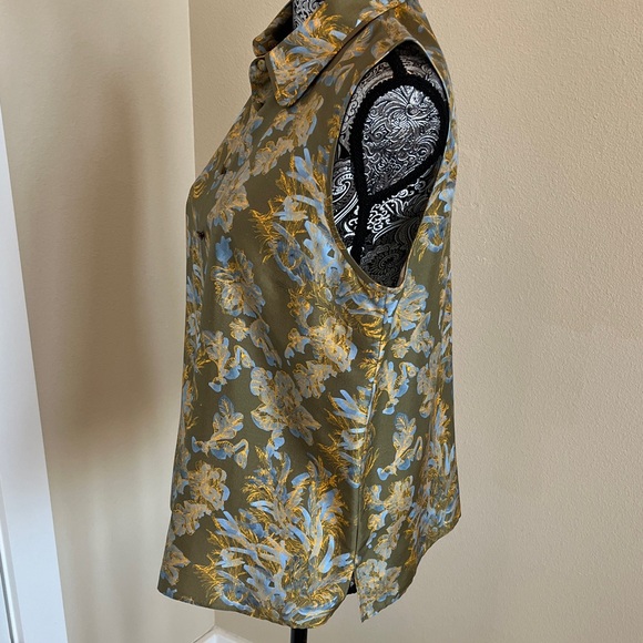 Lafayette 148 New York Olive Floral Sleeveless Silk Top Size Medium - Picture 6 of 10